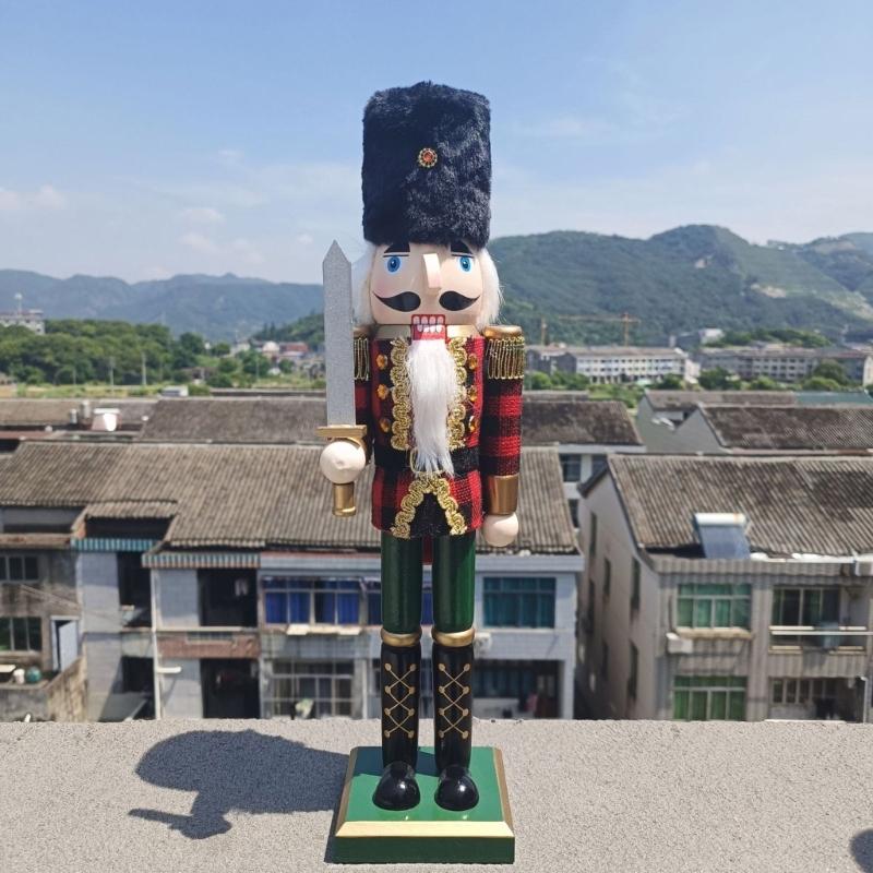 Traditional Wood Checkered Nutcrackers 38cm Figure Ornament Christmas Soldier King Puppet Figurine Holiday Decoration