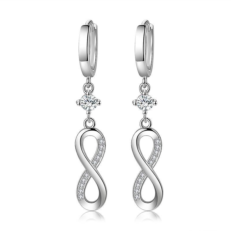 

925 Sterling Silver Curve Eight Long Dangle Earrings for Women Fashion Party Jewelry Gift серебряный