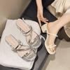Beautiful Silver High-heeled Cool Slippers for Women's Summer Wear Open-toed with Bow Temperament Thick-heeled Women's Sandals Fashion