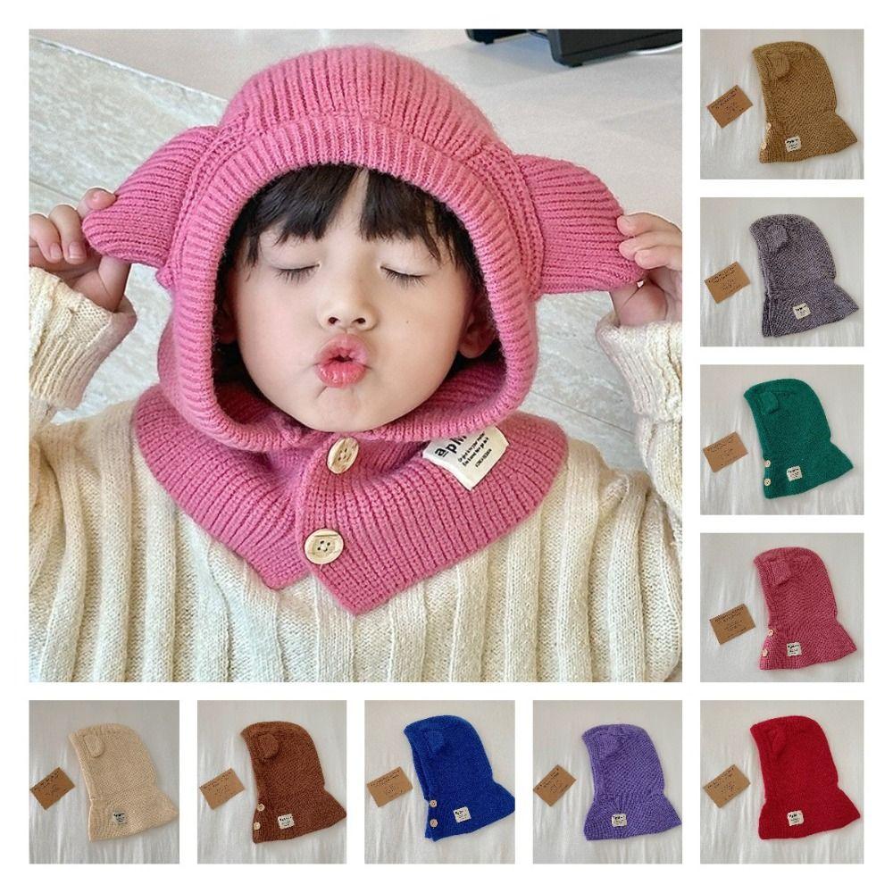 

Boys Girls Baby Hooded Hat Winter One Piece Scarf Cap Cute Bear Ear Knit Hats Kids