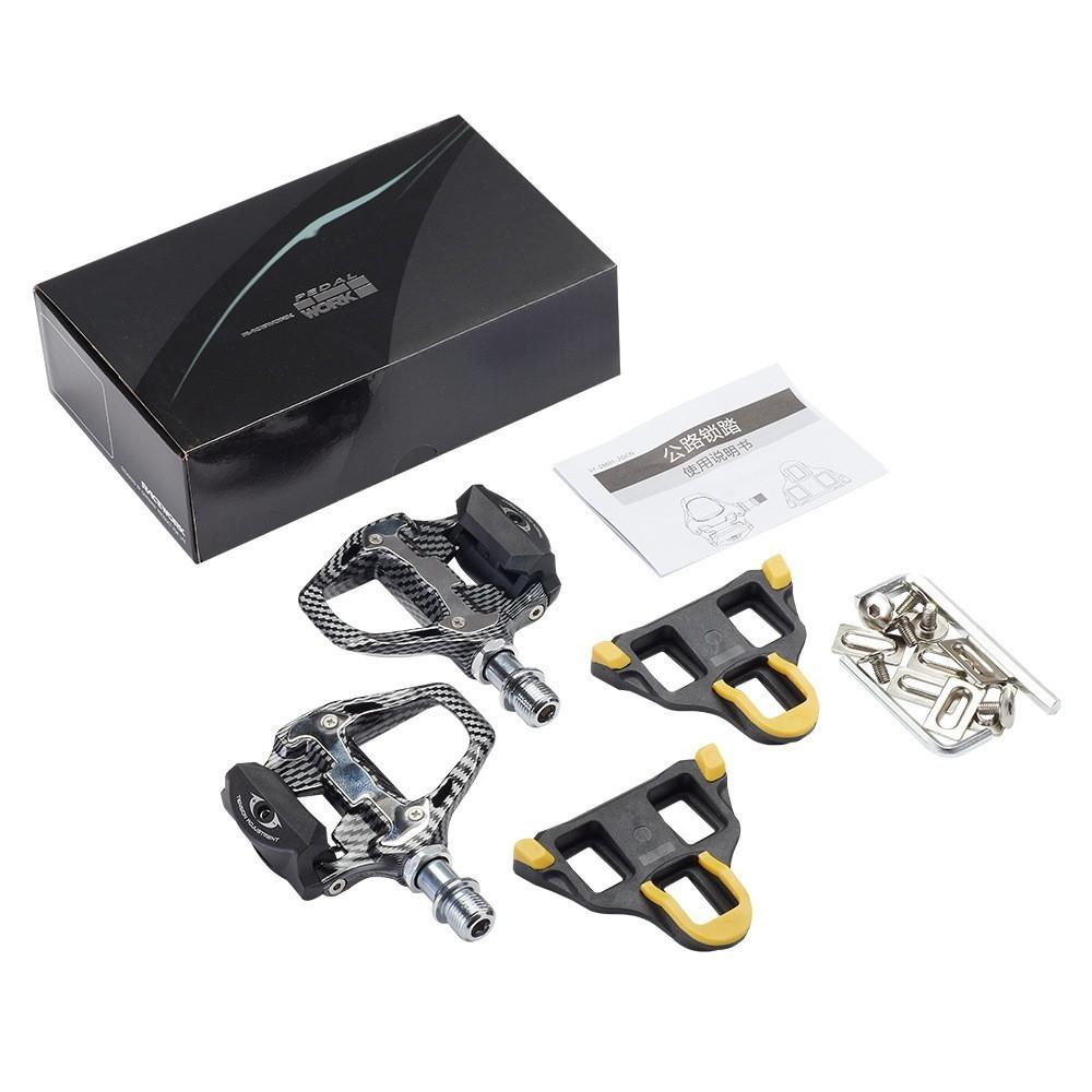 RACEWORK Road Bike Pedal Carbon Fiber Pattern Ultra Light Bearings Pedal For SPD Keo Self-Locking Bicycle Professional Pedals R21(SPD)