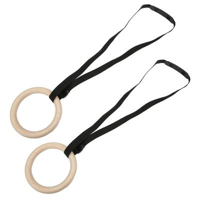1 Pair Wooden Gymnastic Rings with Adjustable Buckle Straps 330lbs Capacity Pull Up Exercise Rings