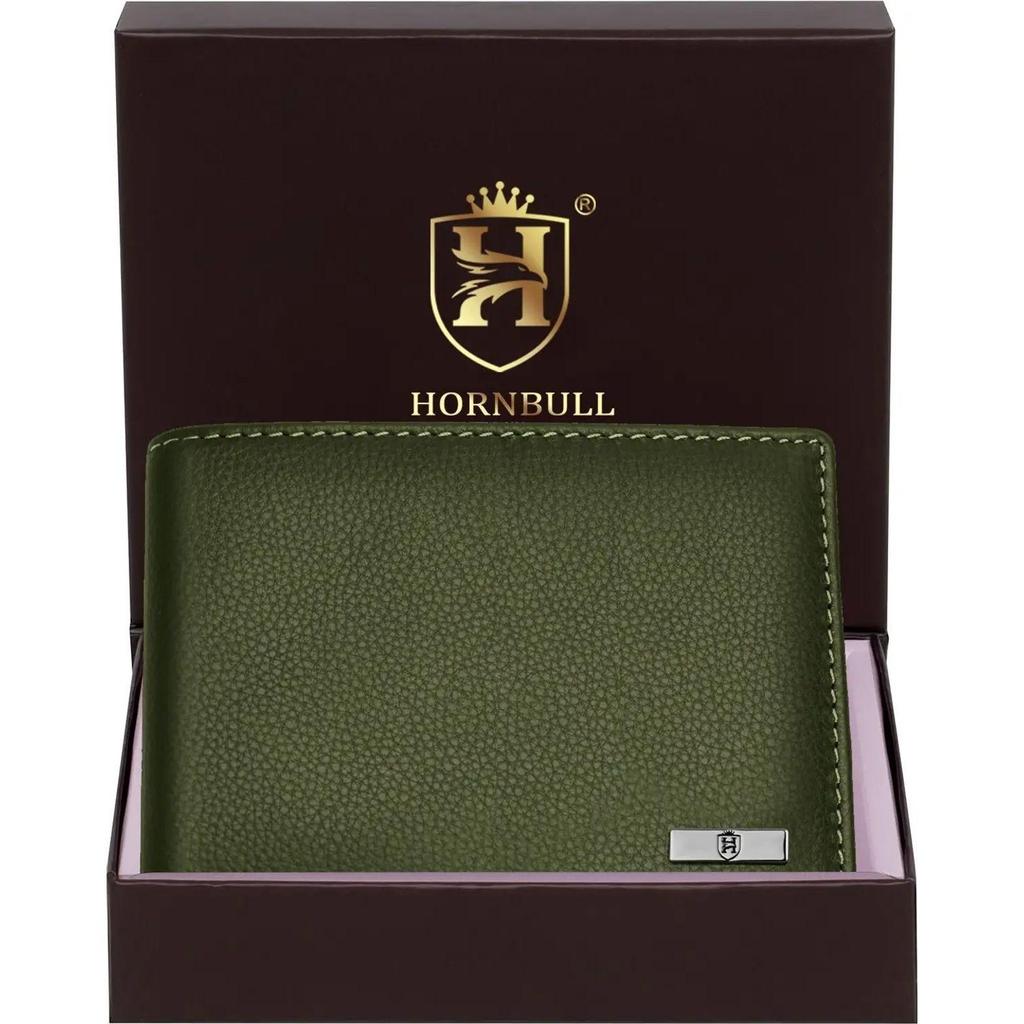 Men Casual Green Genuine Leather RFID Wallet - Regular Size (4 Card Slots)