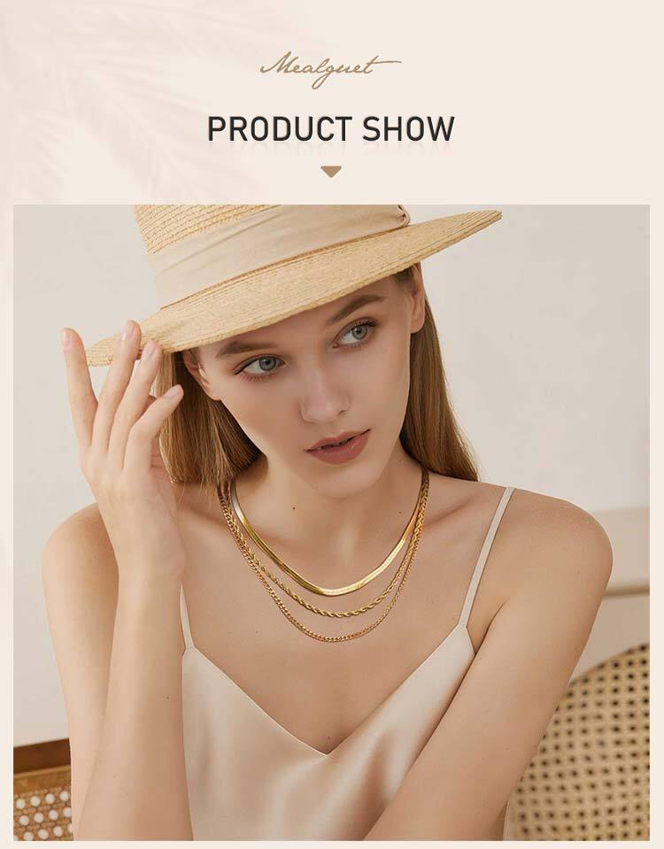 Layered Gold Plated Necklaces Non Tarnish, Herringbone/snake/rope/figaro Link Chain for Women, Waterproof Choker Necklace