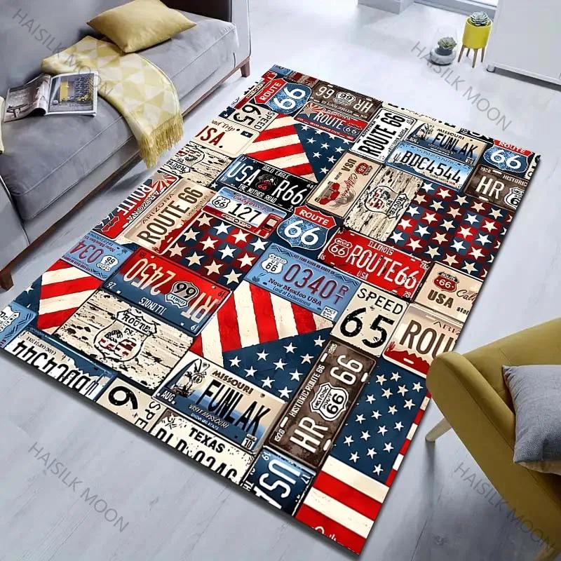 3D HD American Highway Sign Print Carpet Living Room Rug, Indoor Carpet for Bedroom Dining Room, Office Large Area Mat Gifts