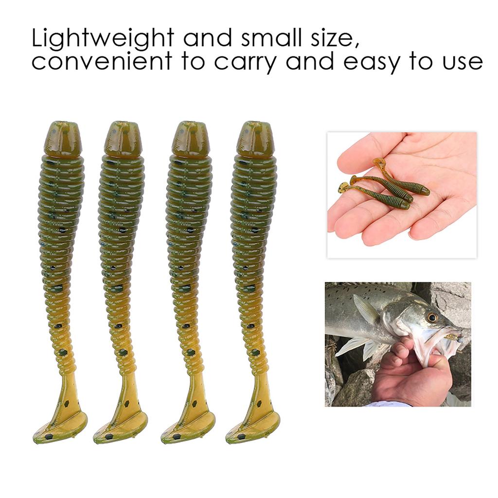 50PCS 5cm Soft Plastic Fishing Lures T tail Grub Worm Baits Fish Tackle Accessory Black