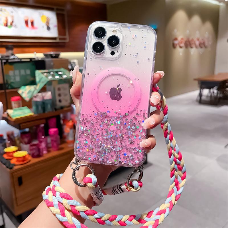 

Градиентный силиконовый чехол с магнитной защитой от падений для iPhone 14 Pro Max/13/12/11/8P, в комплекте косая цепочка для подвешивания Apple 12 Mini