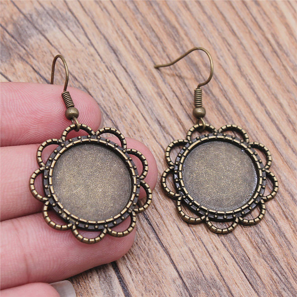 Drop & Dangle Earring Round Ear Hook Glass Cabochon Base Setting Tray Minimalist Jewelry ComponentsEarring Size 18x19mm QE025