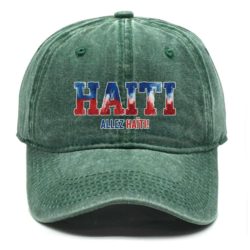 "HAITI" "ALLEZ HAITI" Flag Printed Sun Hat , Adjustable Baseball Cap Inelastic Sporting All-season Solid Color Sun Hat