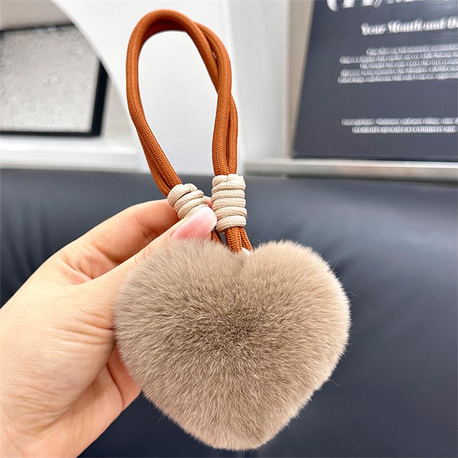Heart Keychain Plush Pompom Rabbit Fur Keychain Women Bag Car Key Chain Pendant Decoration Jewelry Hangings Accessories Gifts