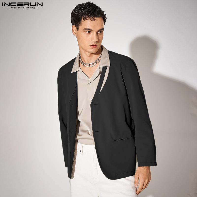

INCERUN Весна Осень сплошной цвет мужской ажурный костюм Блейзер