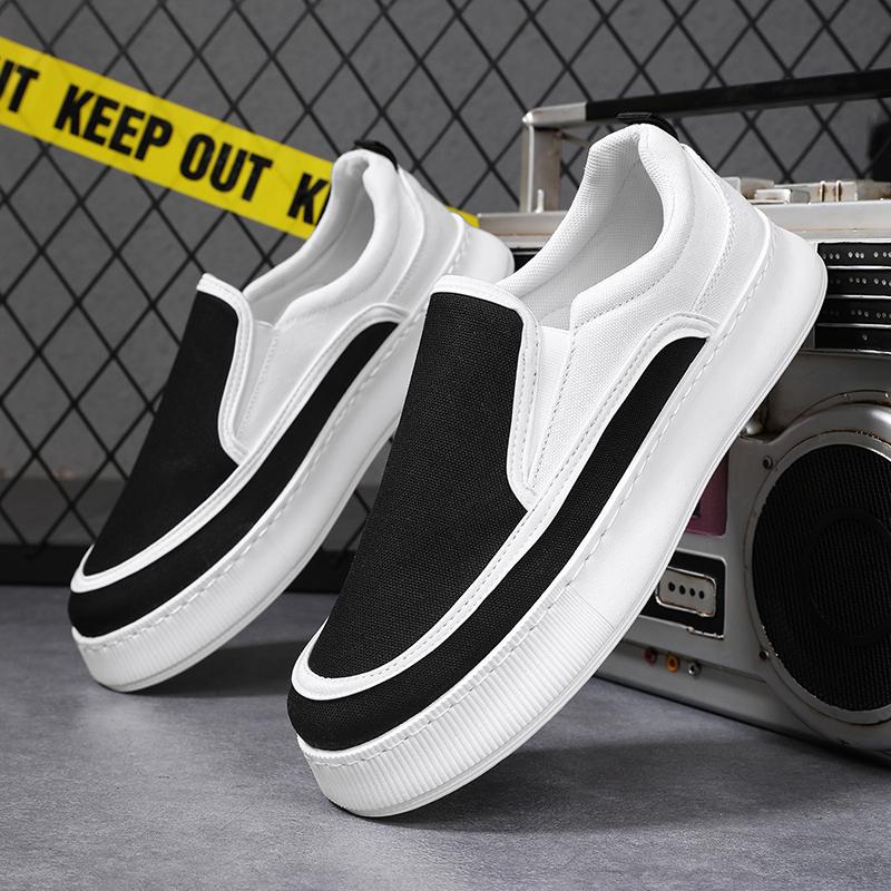

Модне Повітропроникне Чоловіче Повсякденне Взуття Полотно Чоловічі Лофери Комфорт Взуття без Шнурівки для Водіння Платформа Кросівки для Ходьби Вулканізоване Взуття 44 чорний білий колір