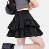 Women's Black Puff A-line Short Skirt: Slimming, High-Waist, Elastic, Anti-Exposure