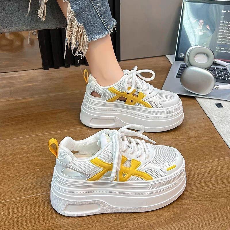 thick-soled color matching little white shoes women's spring and summer new hollow breathable casual sports dad shoes
