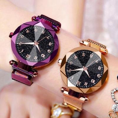 Fashion Starry Sky Watches Women Luminous Hands Black Mesh Band Quartz Wristwatches Ladies Magnet Watches Relogio Feminino