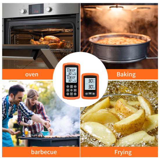 Wireless Digital Waterproof Instant Read Food Meat Cooking Remote Thermometer with Dual Probes