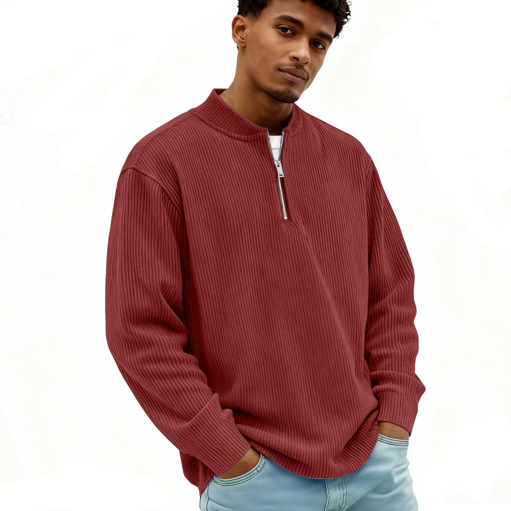 Men’s Ribbed Knit Pullover Half Zip Long Sleeve Casual Stand Collar Top for Everyday Wear Lightweight Sweater Style