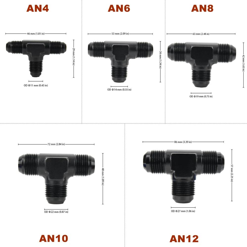 AN4 AN6 AN8 AN12 AN10 Male Flare With Female Tee Adaptor Union Fuel Hose Fitting 3 Ports T Pipe Connector Splitter Aluminum