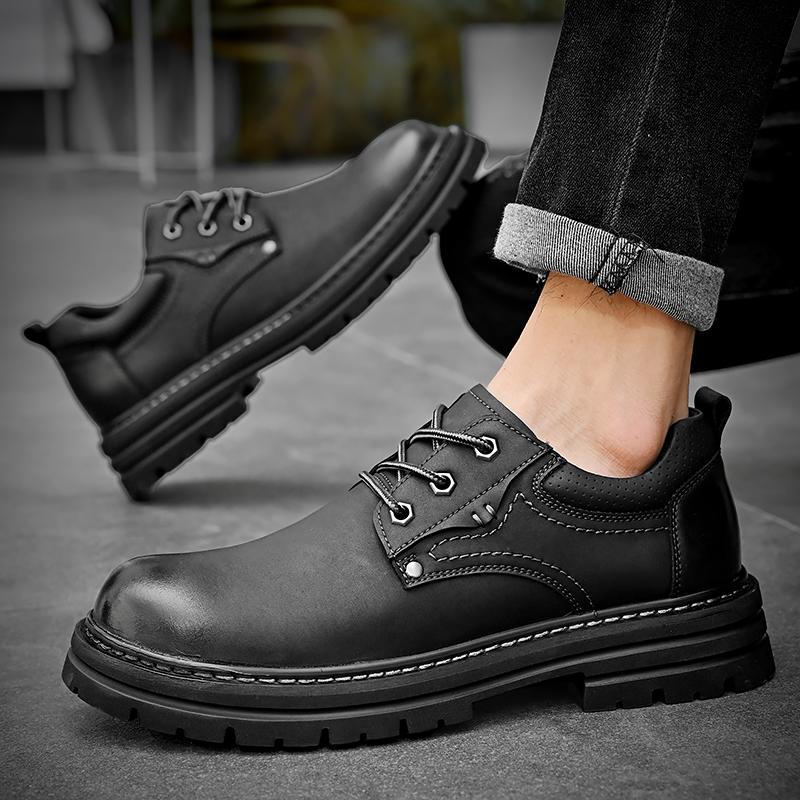 Fashion Golden Sapling Men Wide Toe Oxfords Shoes 2025 Classics Black Leather Male Work Shoes Lace-up Man Casual Footwear Size 38-46