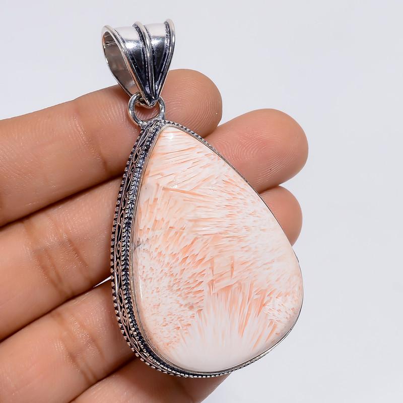 

Fabulous Top Grade Qualite 100% Natural Pink Scolecite Pear Shape Vintage Style Handmade Jewelry 925 Steling Silver Pendant 2.4 WSJ-4906 2.4