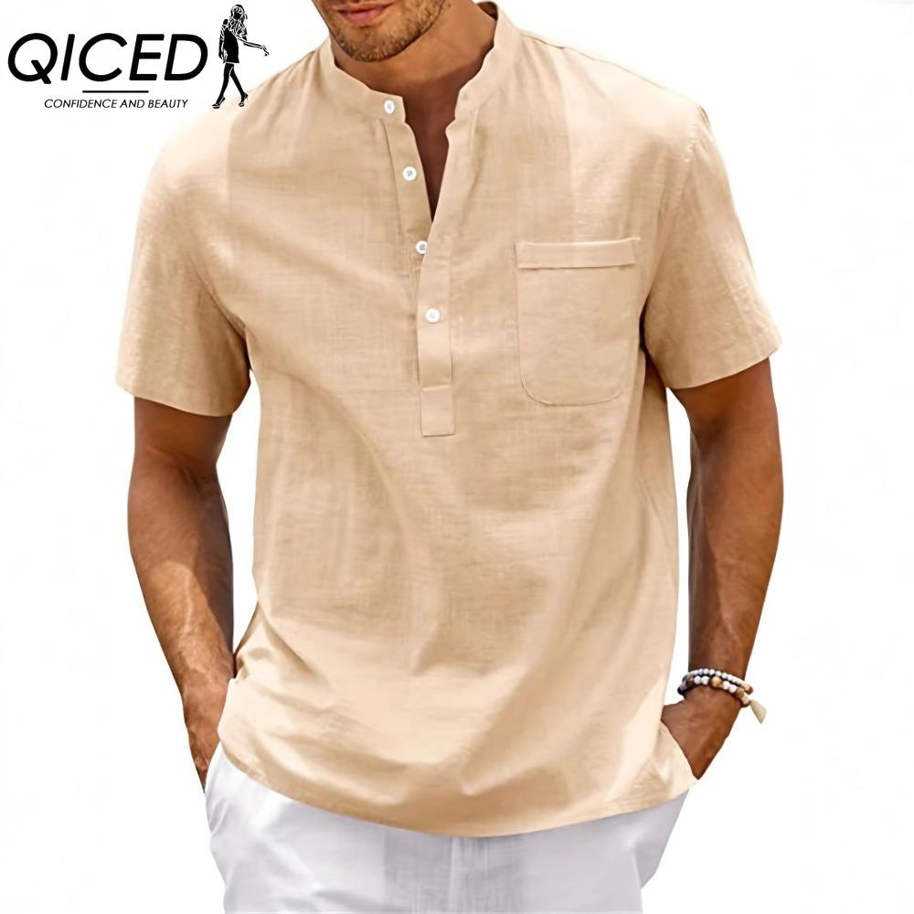 

QICED Men s fashion casual solid color print Tops & T-shirts XXXL небо синє кольору