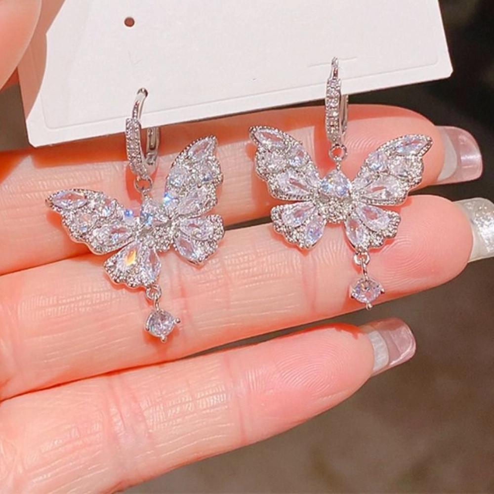 Light Luxury Butterfly Drop Earring Zircon Ear Jewelry Accessories  Women