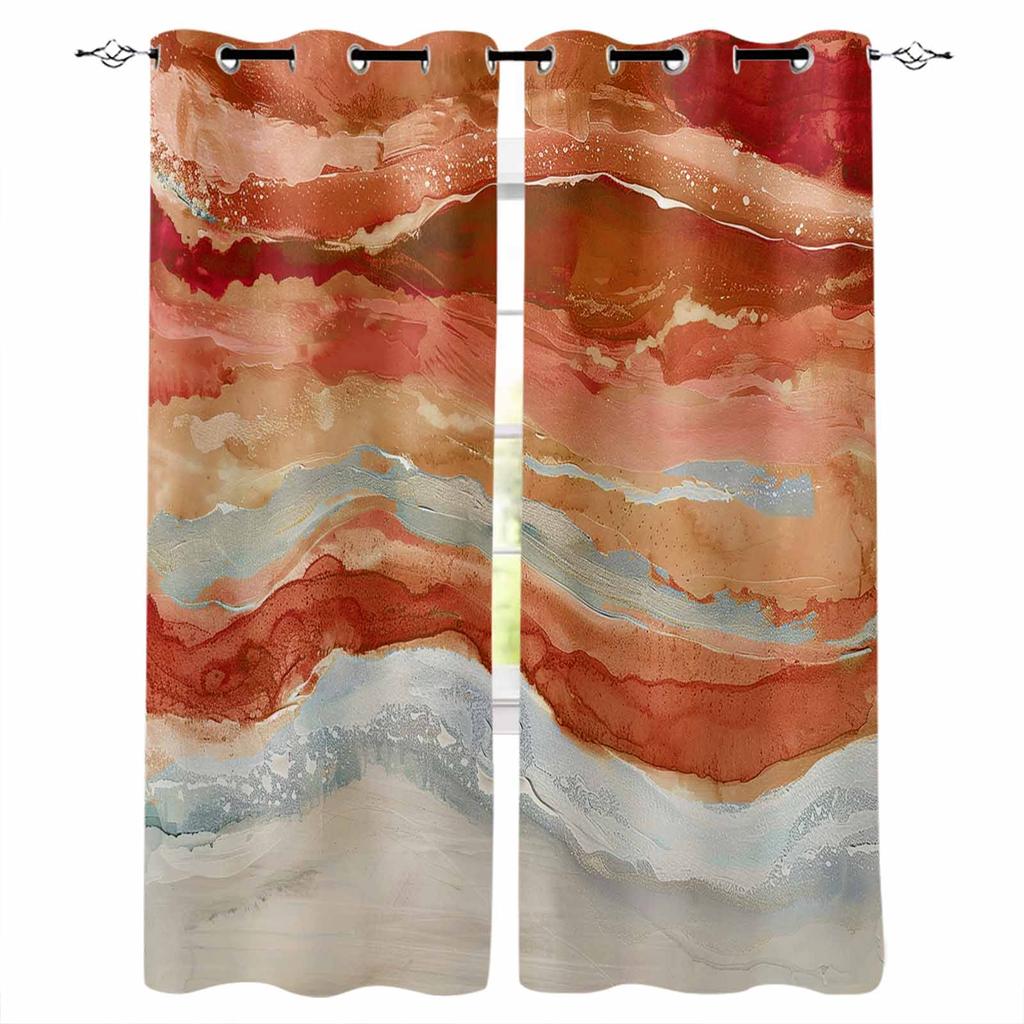 Ocean Waves Beach Gradient Abstract Orange Blackout Curtains For Living Room Bedroom Printed Window Treatment Drapes Home Decor