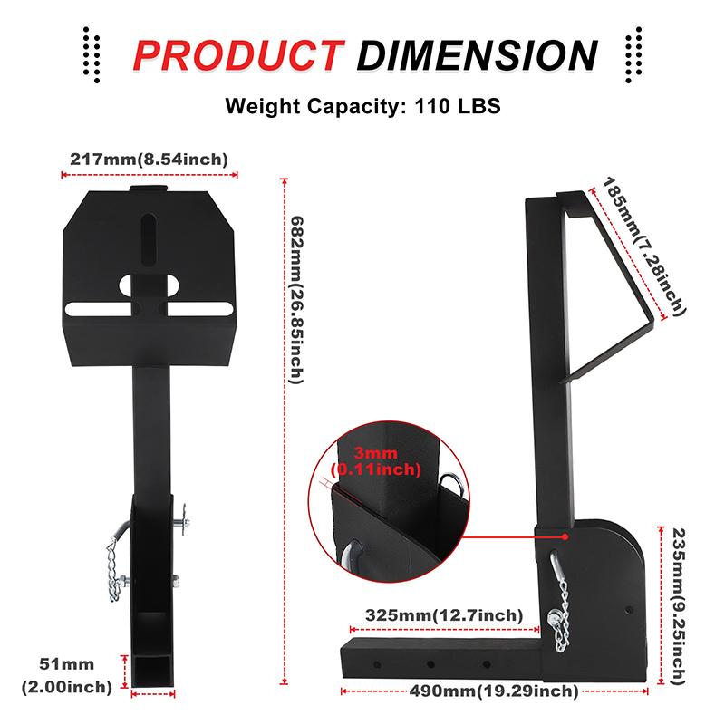 Trailer Hitch Spare Tire Mount Fold Down Hitch Mount Spare Tire Carrier for 2" Receivers Fits 4 5 6Lugs Trailer Wheel