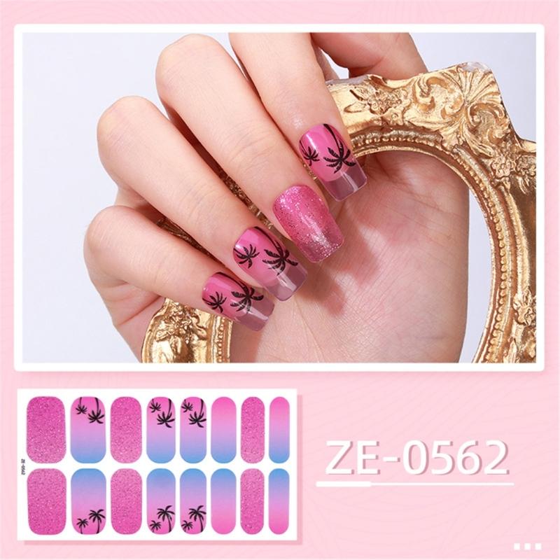 Nail Polish Sticker Self-Adhesive Nail Sticker Manicure Sticker Full Nail Wraps Waterproof Nail Strips with Nail File