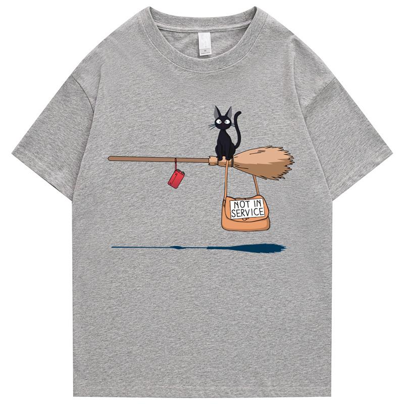 Cute Cats Are Not in Service Comic Print Unisex and Women Cartoon Soft Tshirts Fashion Round Neck Tshirts Retro Loose Tshirts