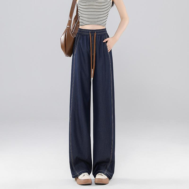 2026 New Ice Silk Cool-Touch Women s High-Waisted Slimming Narrow Wide-Leg Pants S