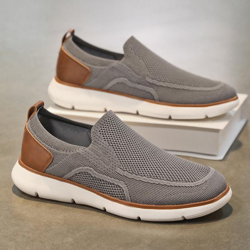 Retro Casual Trendy Shoes Large Size Breathable Fly-woven Mesh Boys One Pedal Light Non-slip Men's Shoes Large Size Men's Shoes