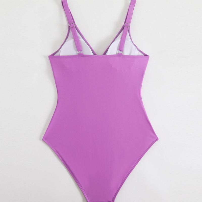 Einteiliger Badeanzug für Damen, einfarbig, mit tiefem V-Ausschnitt, Badeanzug, rückenfrei, Bademode
