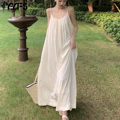 Damenmode Sommer Frühling Einfarbig Druck Ärmellose Hosenträger Lose Taille Freizeitkleider
