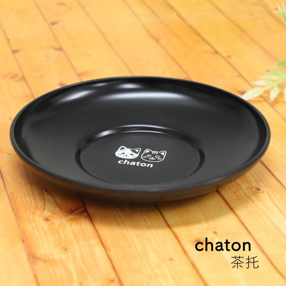 Tanaka Hashiten Chaton 12cm Tea Tray Coaster, Stylish, Washable, Plastic, Round, Cute, Cat-Patterned Coaster for Guests, Natural, Cat-Themed Decor,