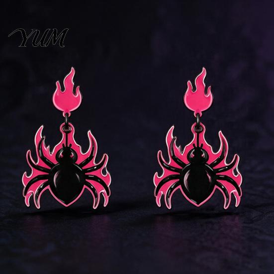 Alternative Fashion Earrings 1 Pair Halloween Theme Acrylic for Women, Gothic Pink Spider Flame Pattern Drop Dangle Earrings, Spooky Holiday