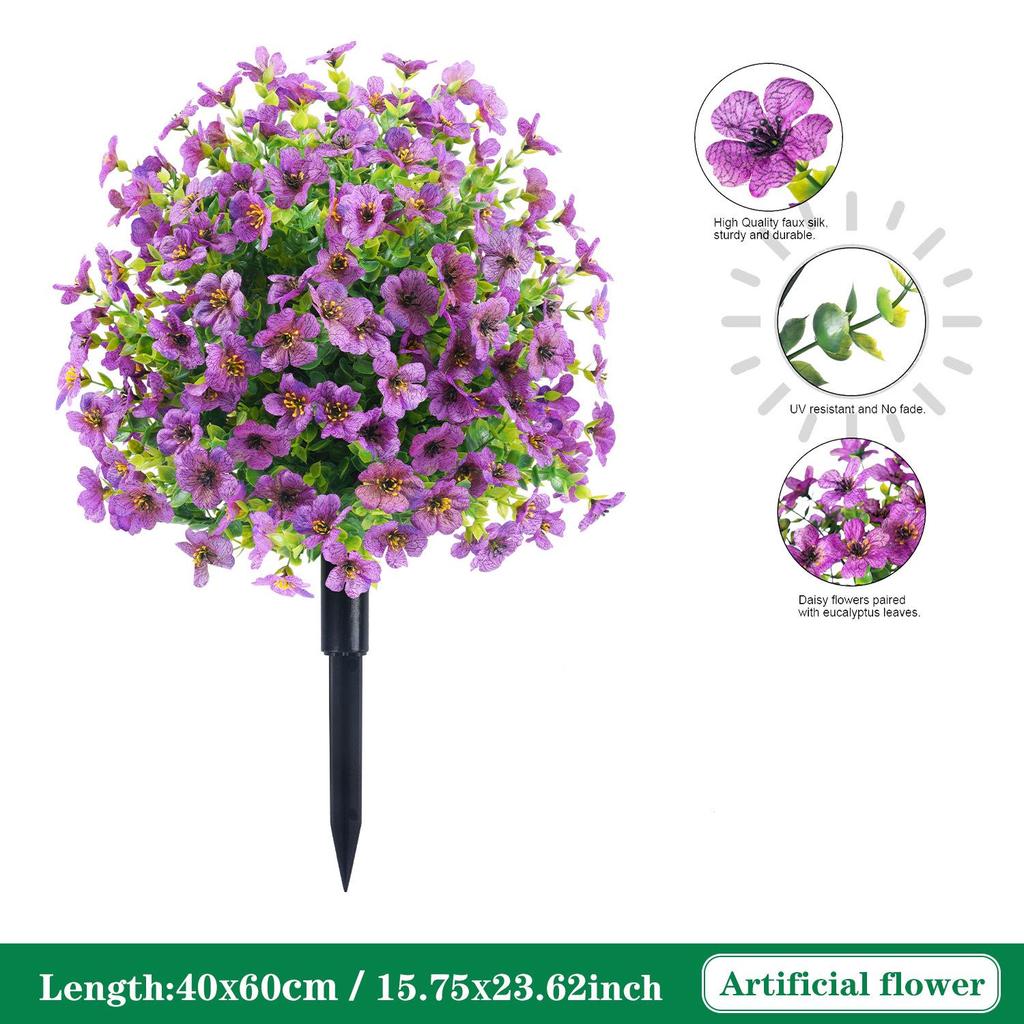 Violet Eucalyptus Garden Stake: Realistic Faux Flower Decoration with Ground Peg