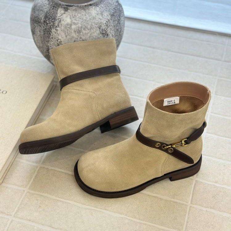 

Fashion Women Belt Buckle Knight Boots 2025 Autumn New Vintage Platform Denim Boots Height Increase Non Slip Wear-resistant Short Boots 40 песочный