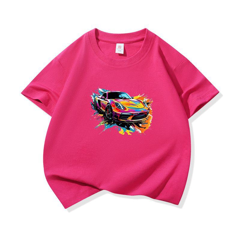 Graffiti Sports Car Graphic Tee Kids 100 Cotton Crew Neck Muticolor T Shirt Short Sleeve Breathable Top For Boys Girls Children