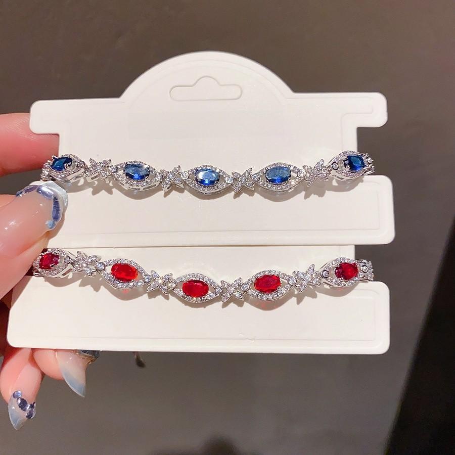 Bracciale in Argento con Zircone Ovale Geometrico Stile Lussuoso per Regalo Donna