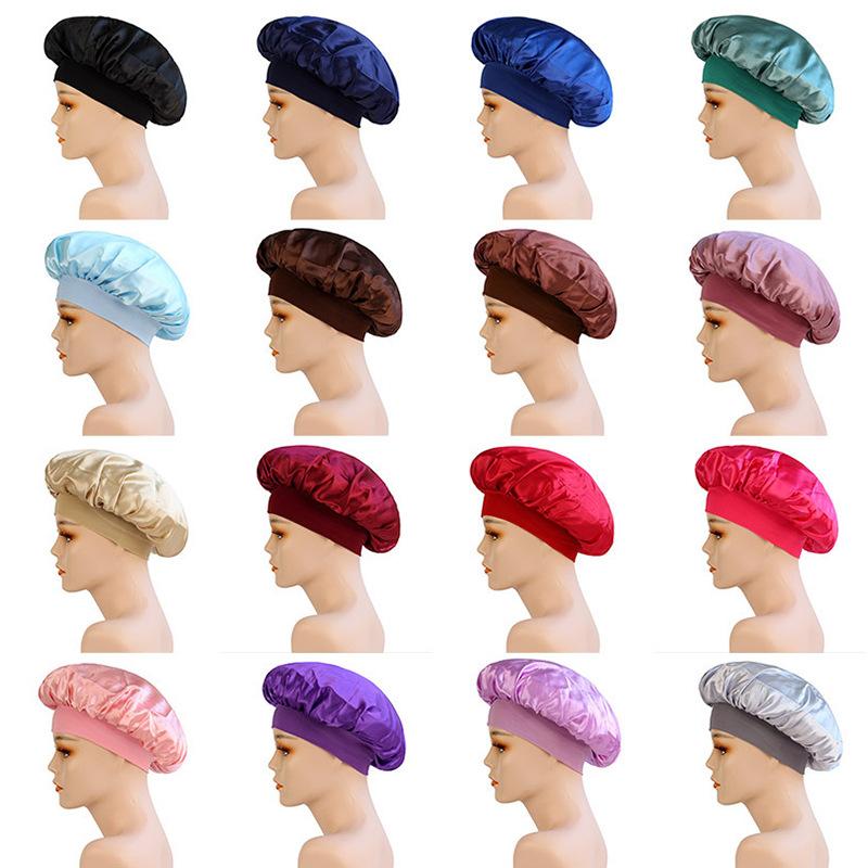 Satin Sleep Bonnet 2Pcs Soft Stretch Wide Elastic Band Breathable Hair Care Headscarf for Home Night Sleeping