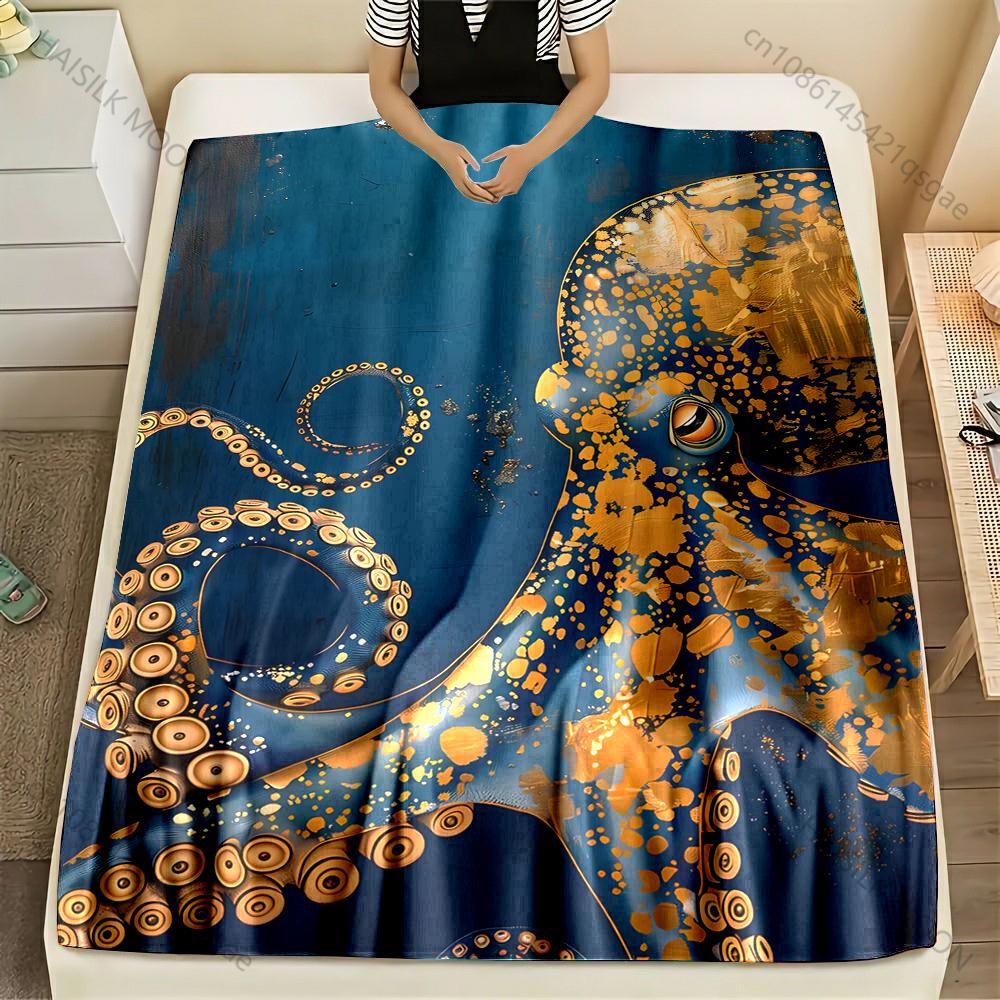 Multiple sizes Octopus pattern art design Print Blanket Flannel Material Soft Warm for All Seasons Home Outdoor Camping Picnics
