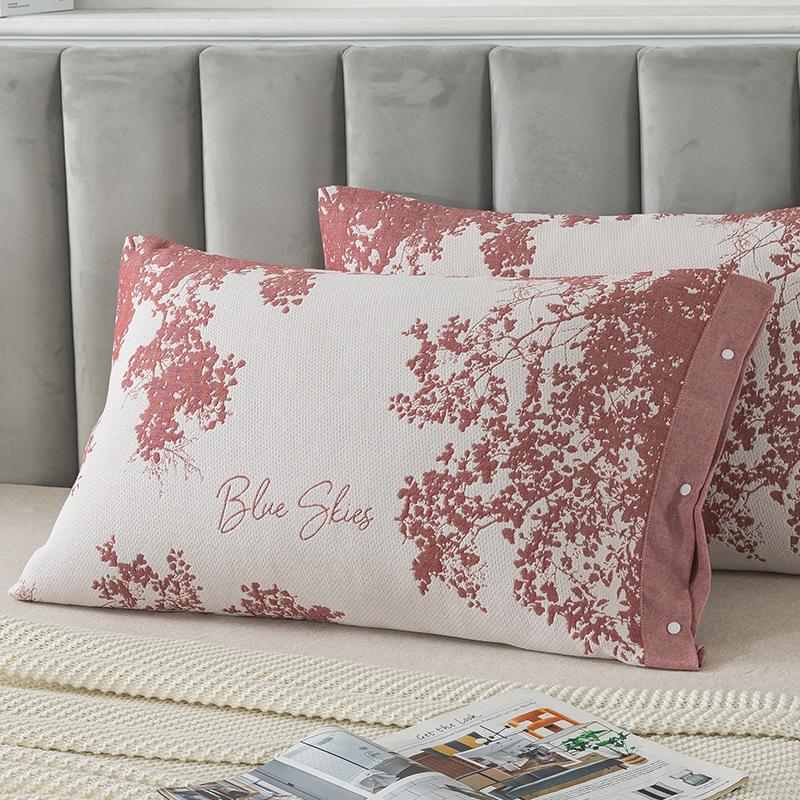 1 PC 100% Cotton Pillowcase Set with Side Snaps, Non-Slip Jacquard Pillow Covers for Standard & Memory Foam Pillows - 50x75cm