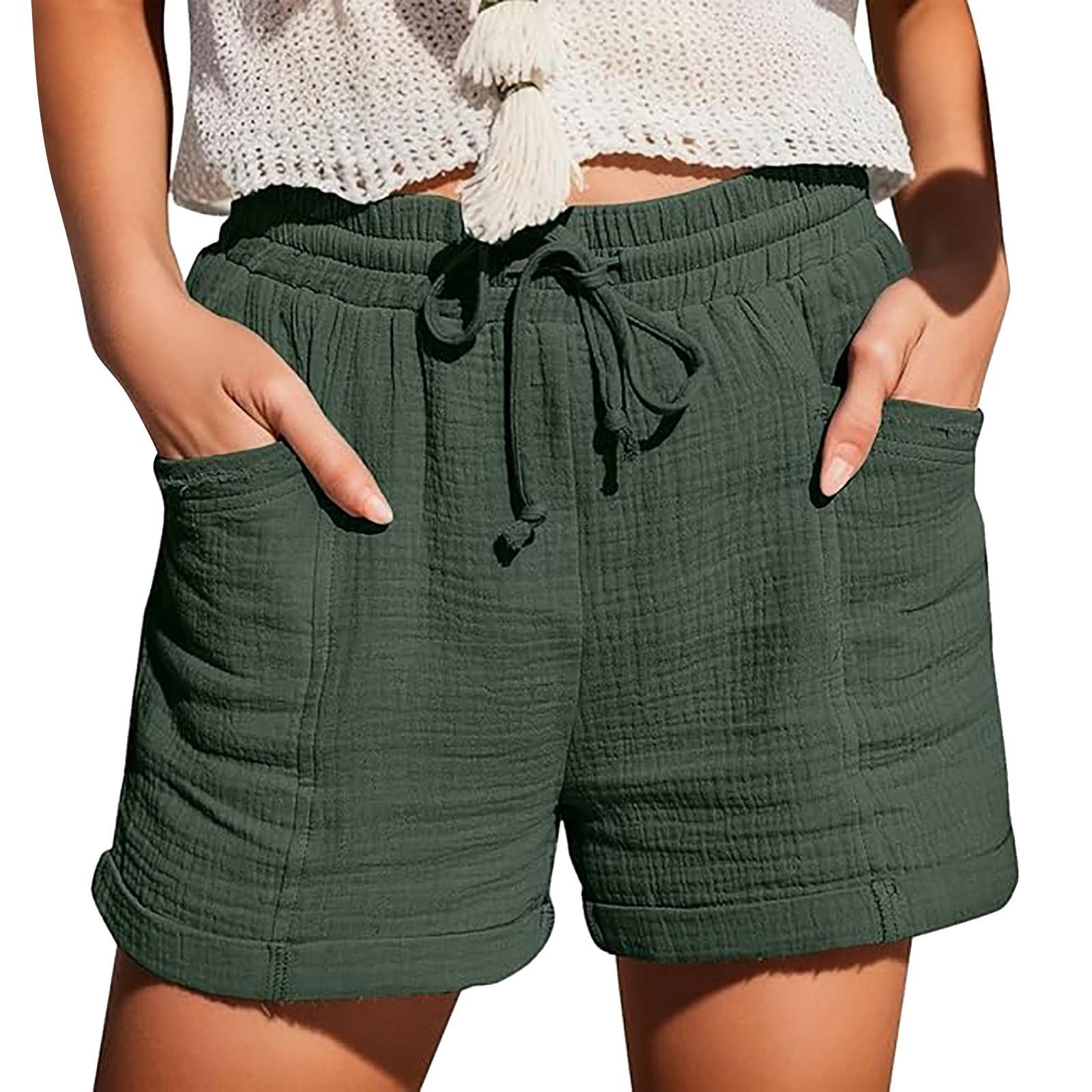 

Women s Casual And Comfortable Boho Color Drawstring Shorts With Back Pockets For Summer XXL зелёный