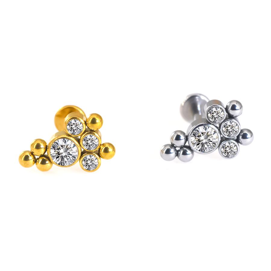 Diamond-Inlaid Stainless Steel Lip Stud Piercing Earring - 1.2*6/8mm