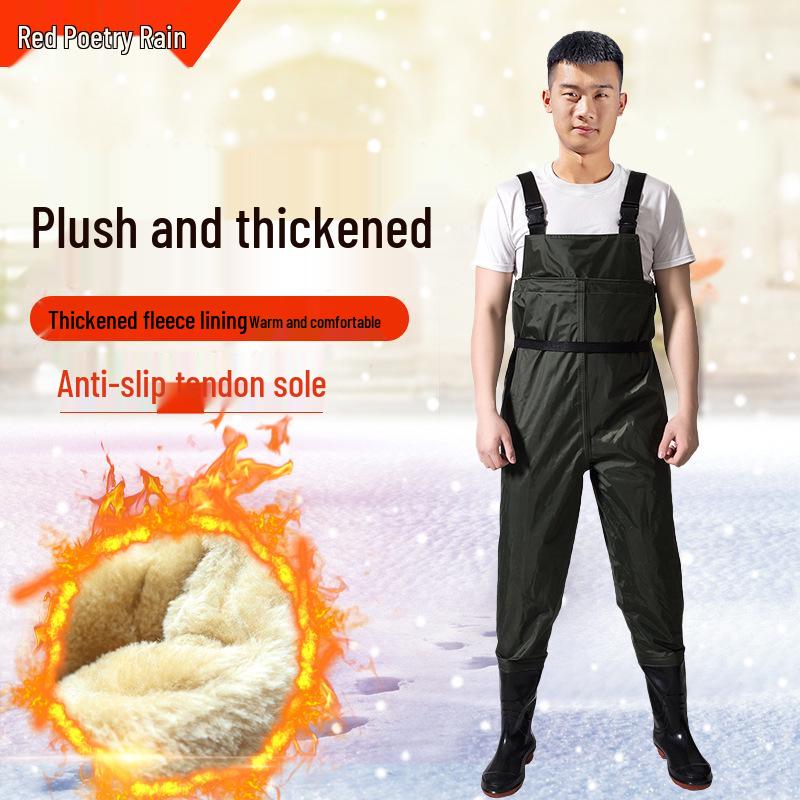 Fleece-Lined Waterproof Fishing Waders - Thickened One-Piece Design