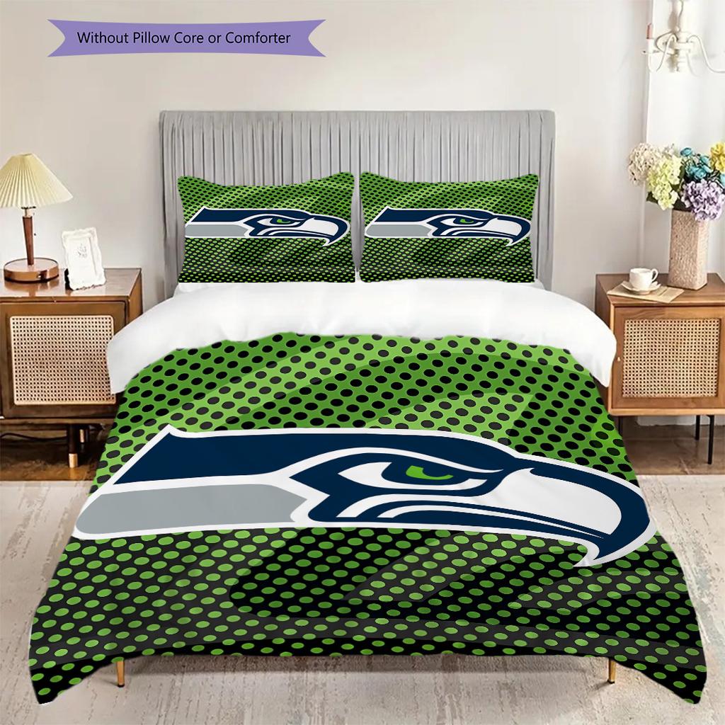 Seattle Seahawks Pattern Bedding Quilt Set Quilt Cover Pillowcase Home Decoration Birthday Gift (1 * Duvet Cover + 2 * Pillowcase, Without Core)