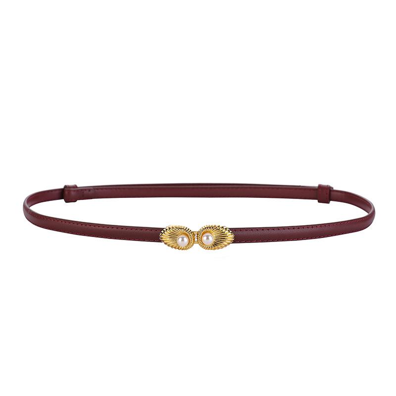 Pearl buckle adjustable women's genuine leather belt - versatile dress & jacket top grain cowhide slim belt
