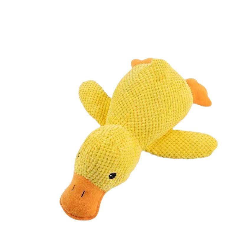 Yellow Duck Dog Plush Toy Squeaky Bite Resistant Pet Companion for Anxiety Relief Sleep Play S