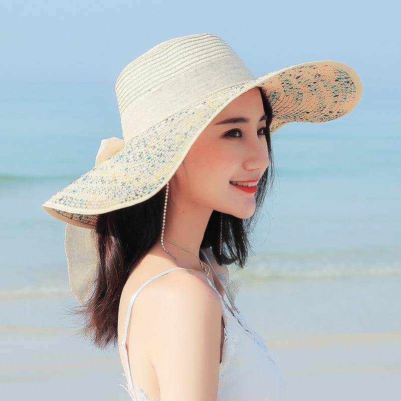 Beach straw hat summer seaside big eaves sunscreen visor versatile travel big edge foldable sun hat